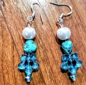 NWT faux pearl and turquoise earrings